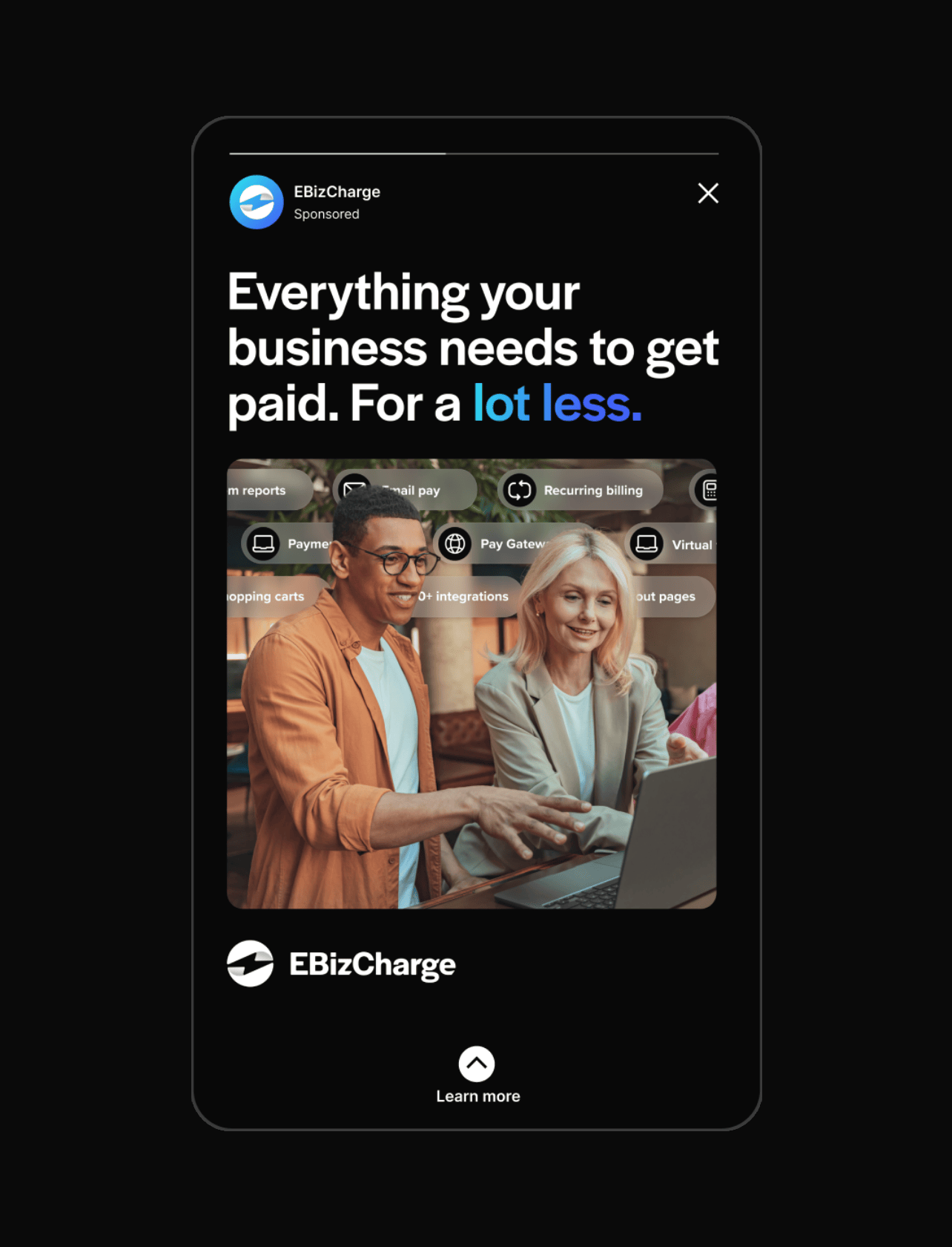 Paid Ad mobile designs for EBizCharge payment software