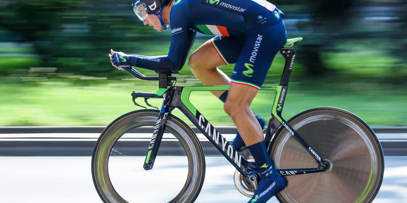 Radfahrer im Zeitfahren, aerodynamische Position
