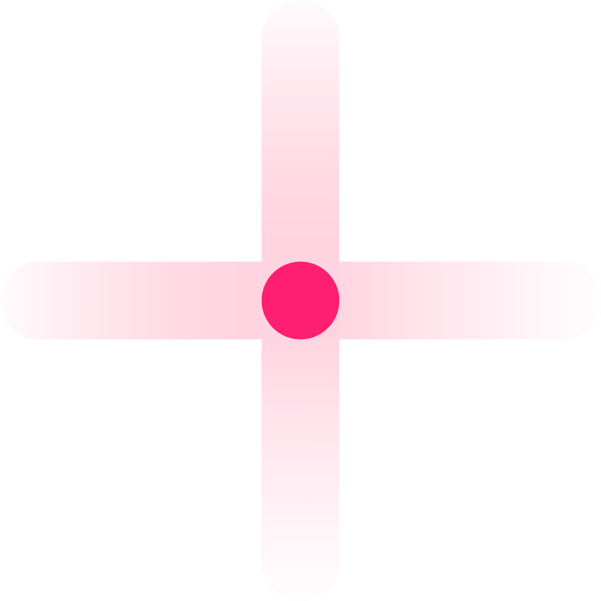Pink cross with bright red circle in center, minimalist geometric design