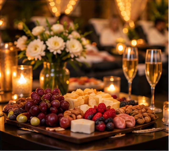 Food and drinks prepared for a private spa gathering