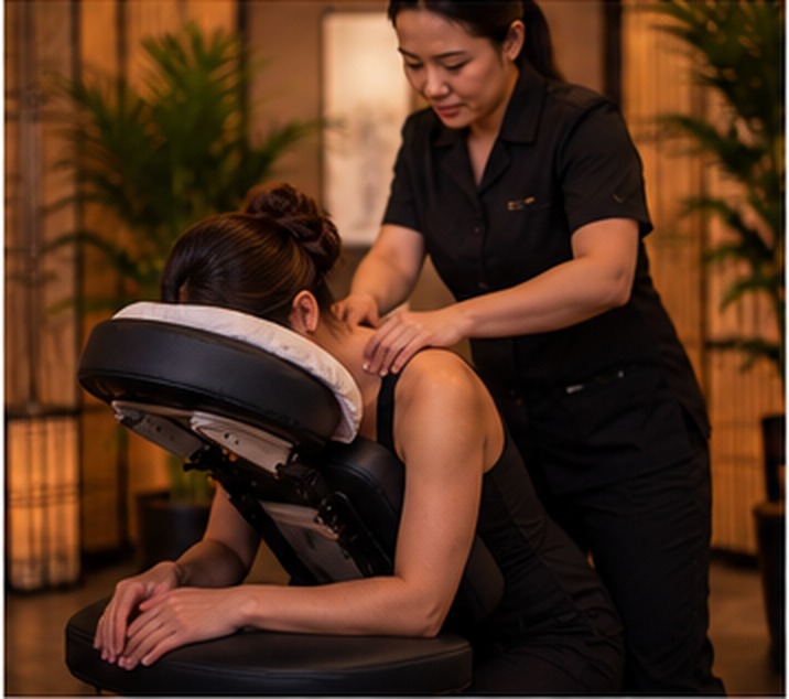 Chair massage during a private spa event