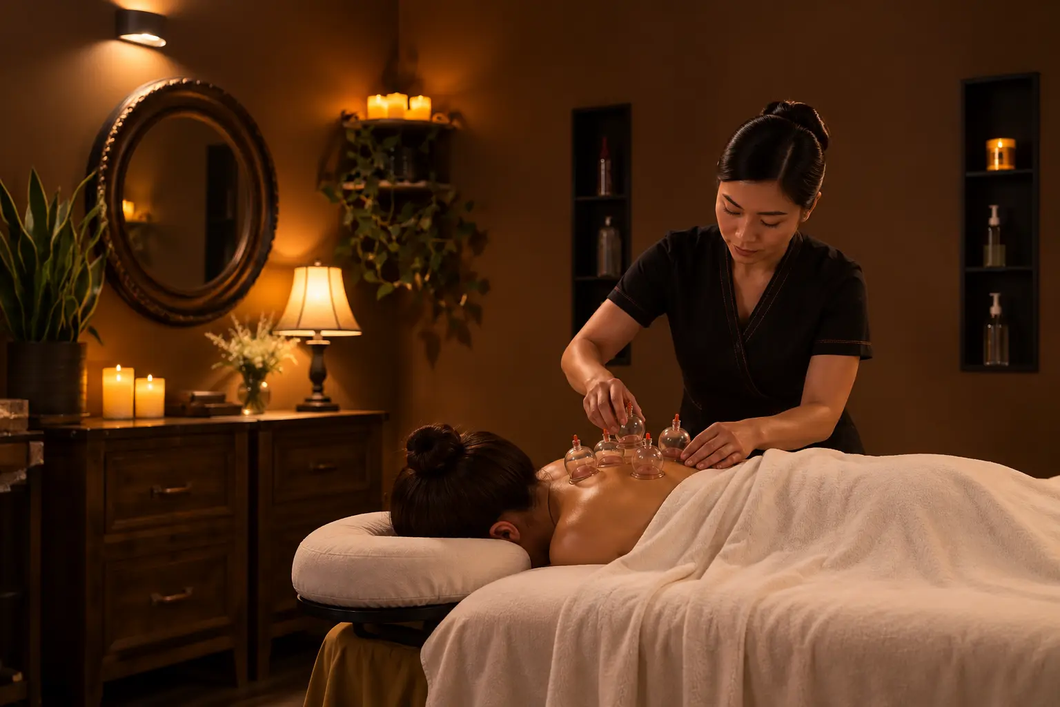 Cupping enhancement during a massage at Reflexology Plus