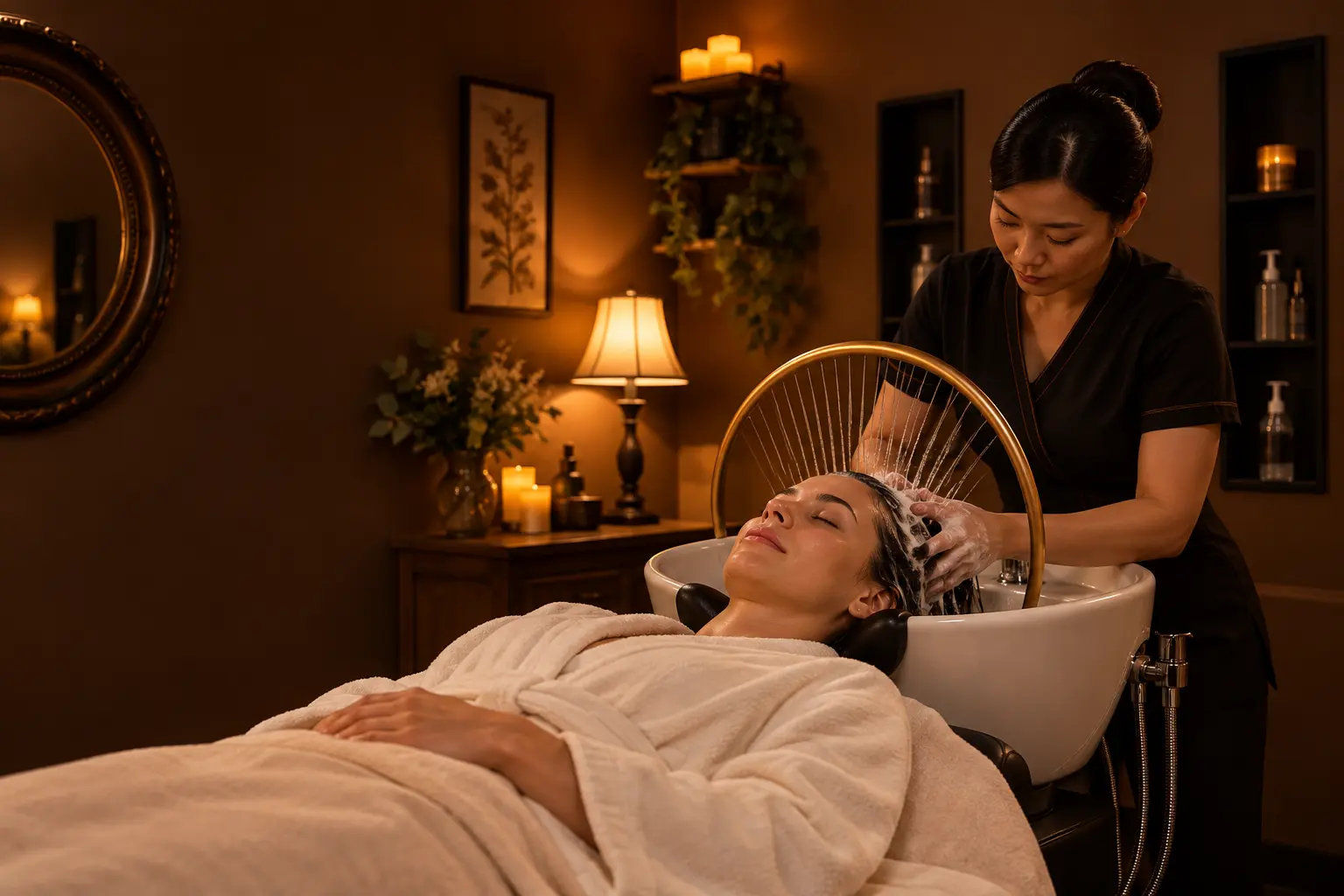 Japanese Head Spa treatment under the water halo at Reflexology Plus