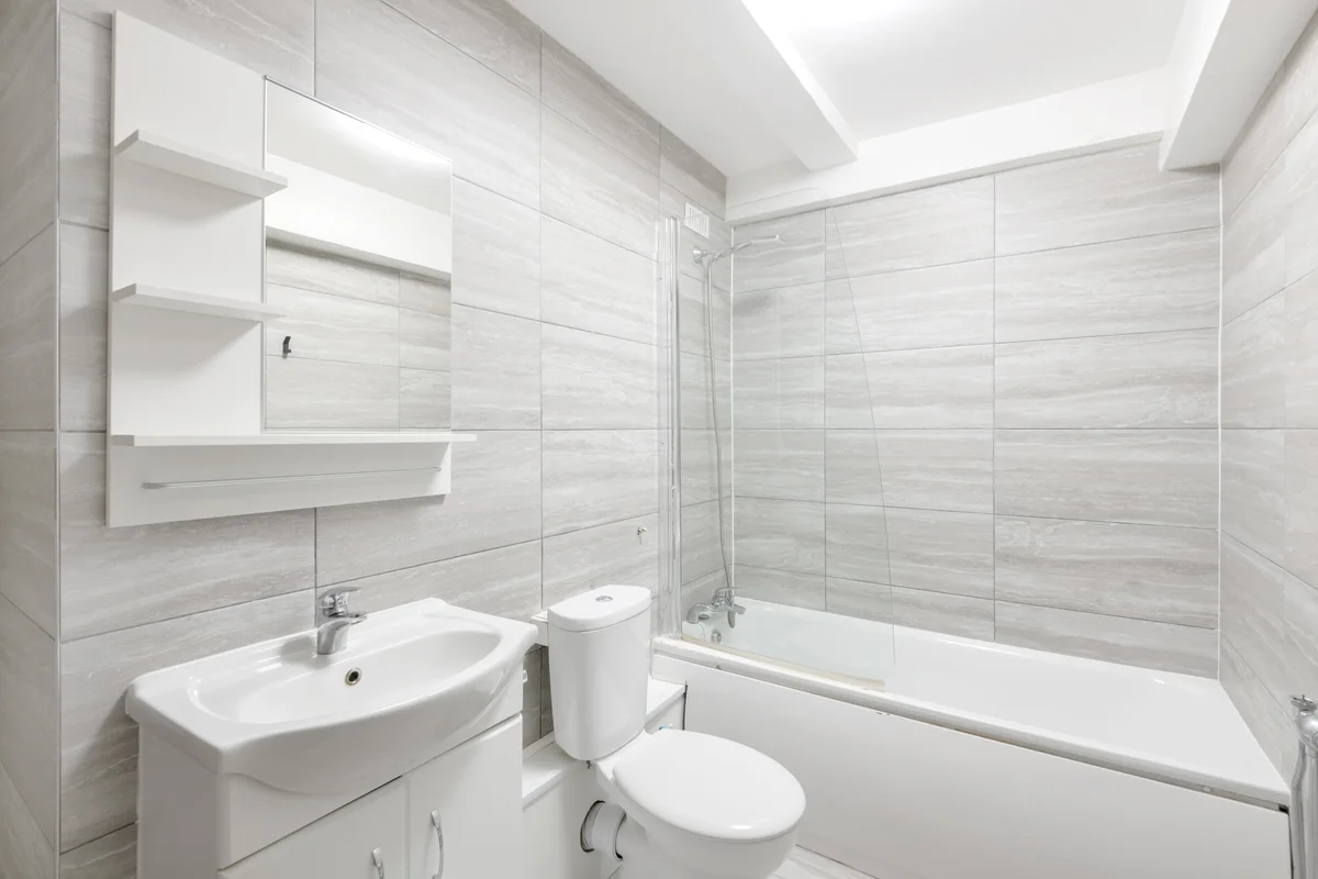 Elegant bathroom with sleek fittings and a walk-in shower