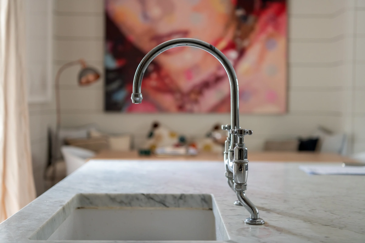Close-up of high-end bathroom fittings and stone textures
