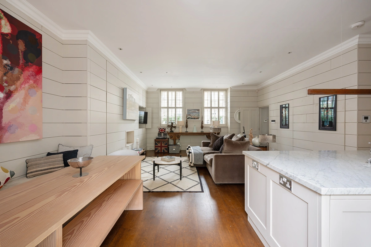 Full interior view capturing the mews house's timeless design