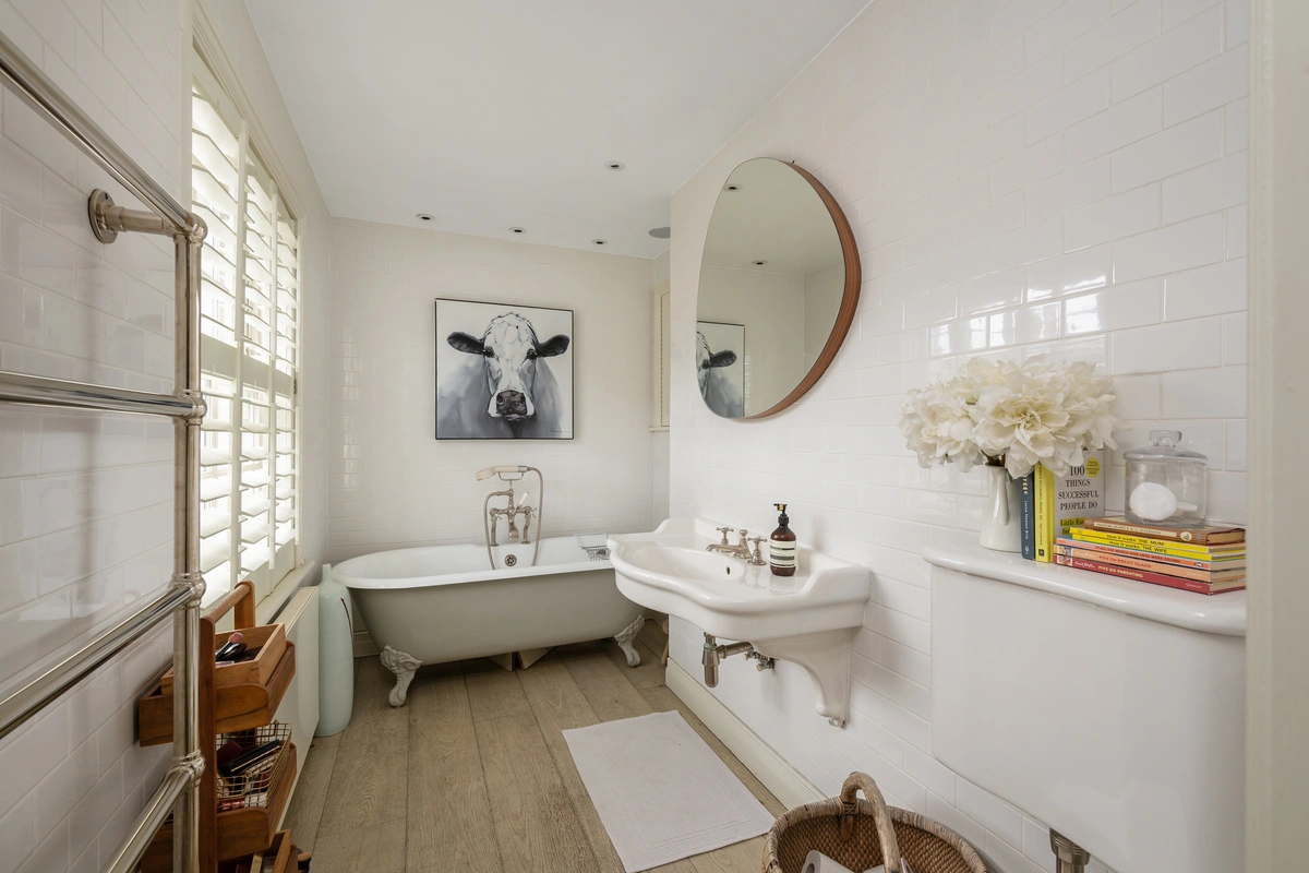 Modern bathroom with walk-in shower and neutral tones