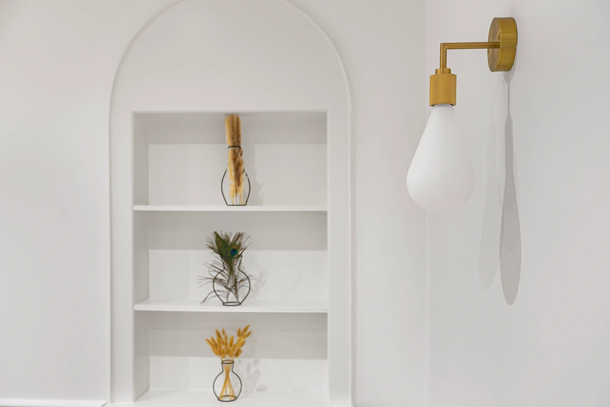 Close-up of decorative accents including sculptures and designer accessories