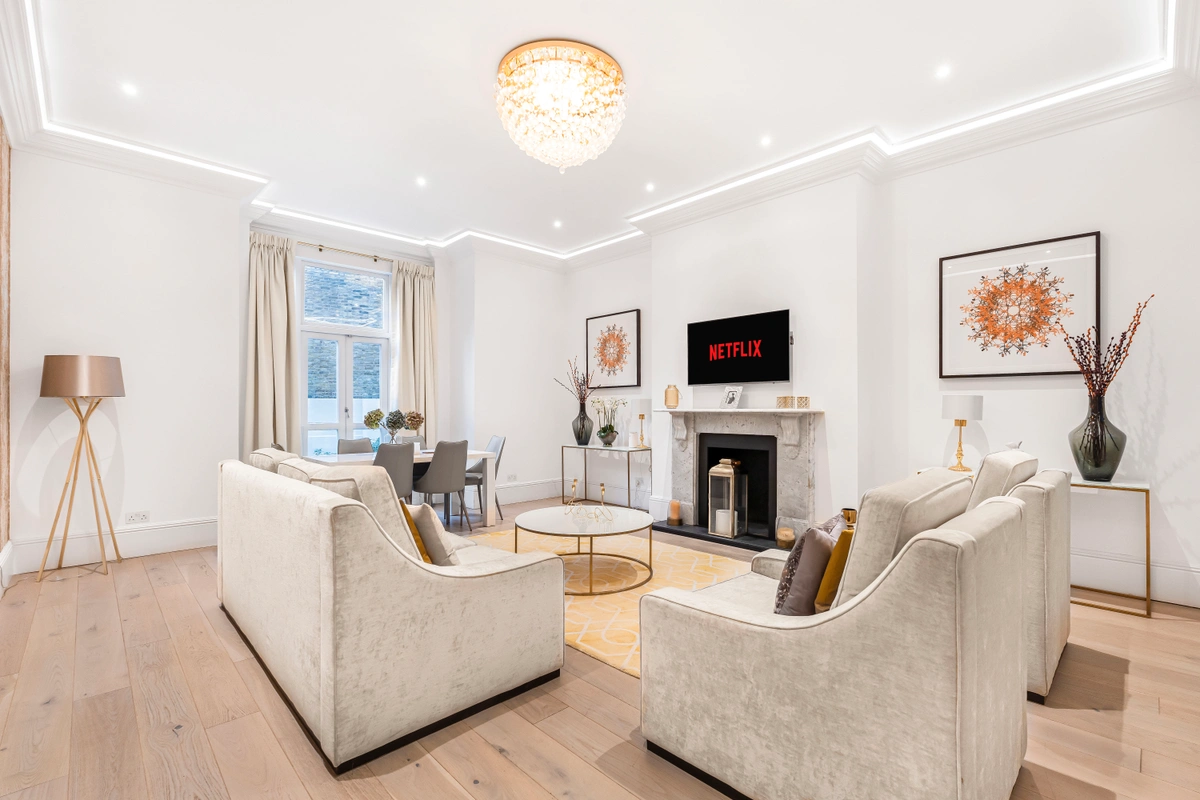 Main living room with cozy seating and curated decor pieces
