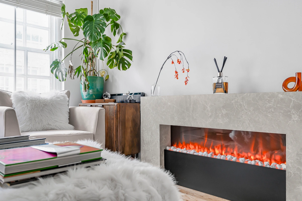 Decorative fake fireplace with classic design details