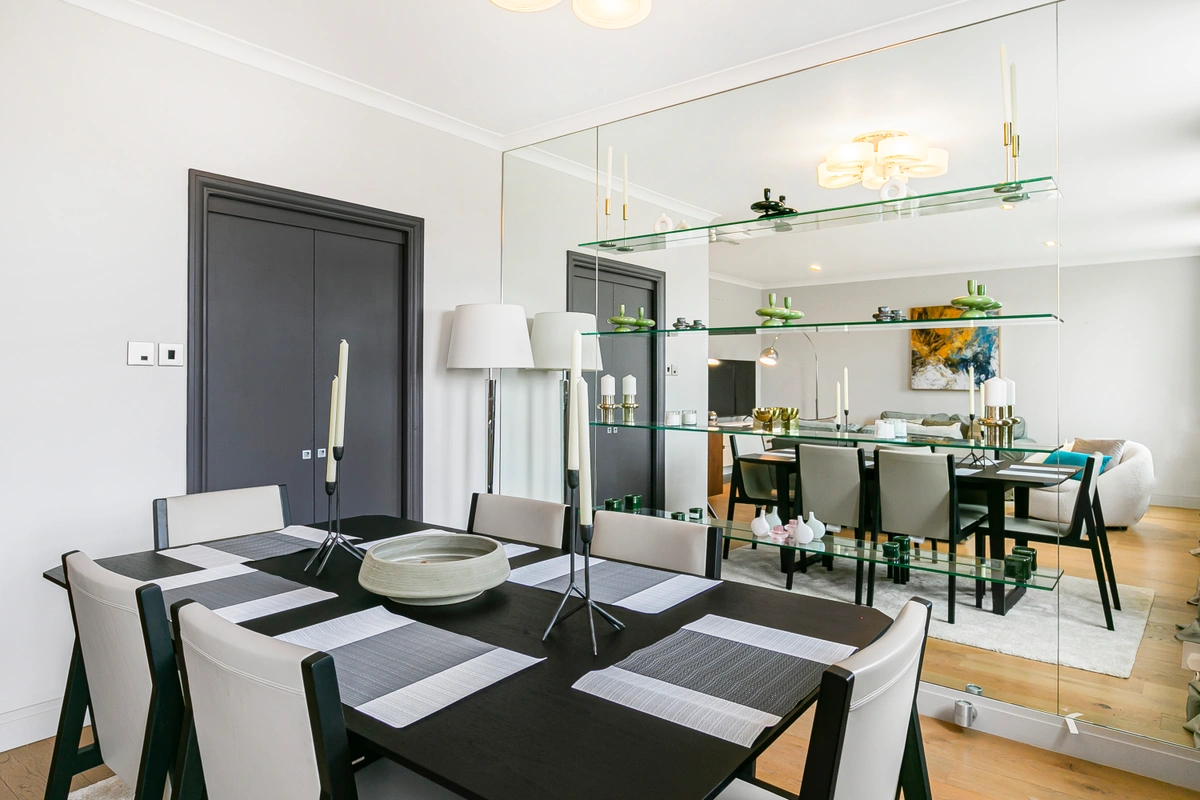 Contemporary dining table set for four with stylish decor