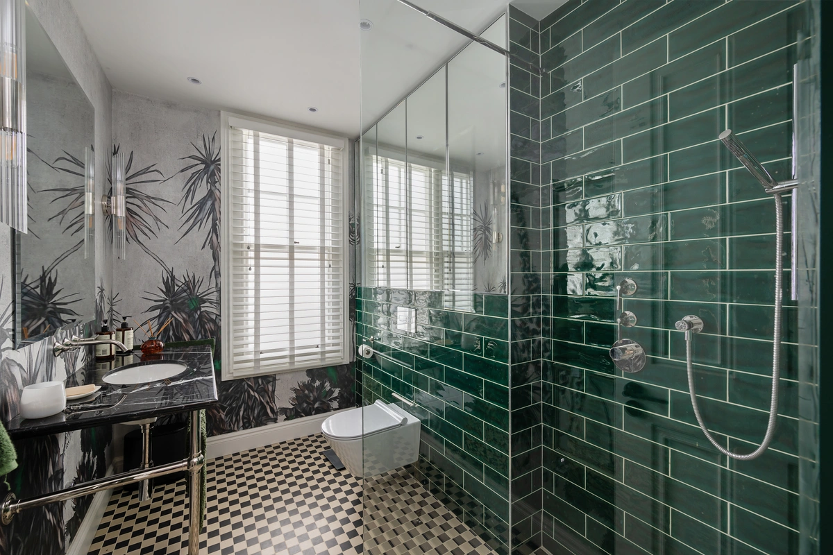 Modern bathroom with glass shower and luxurious fixtures