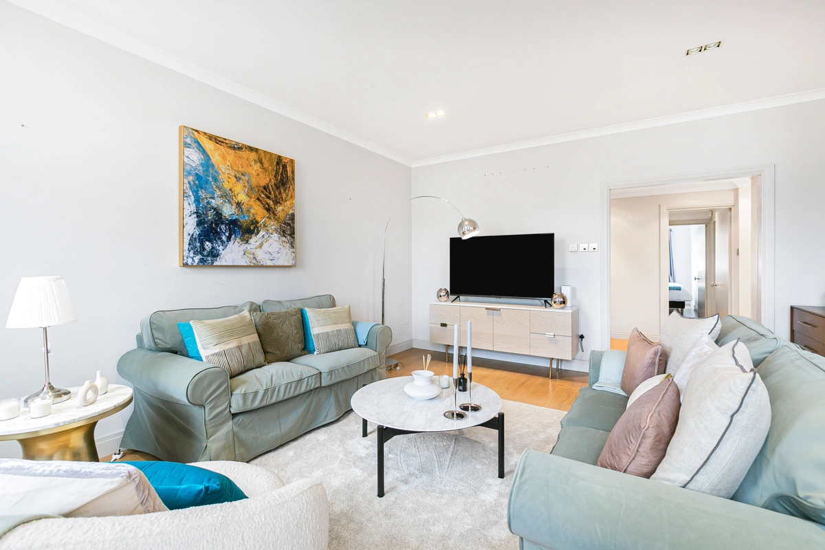 Spacious lounge area with open layout and luxury touches