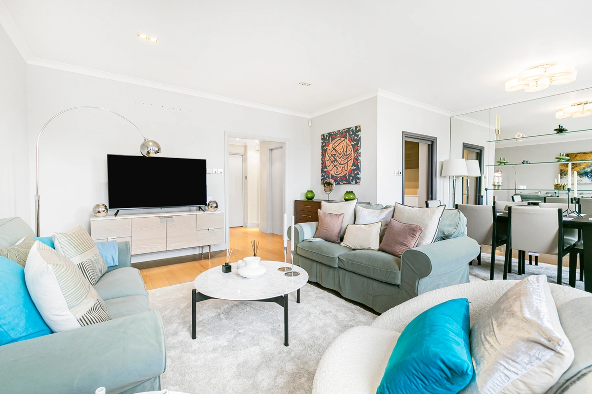 Comfortable seating area in a bright, airy living room