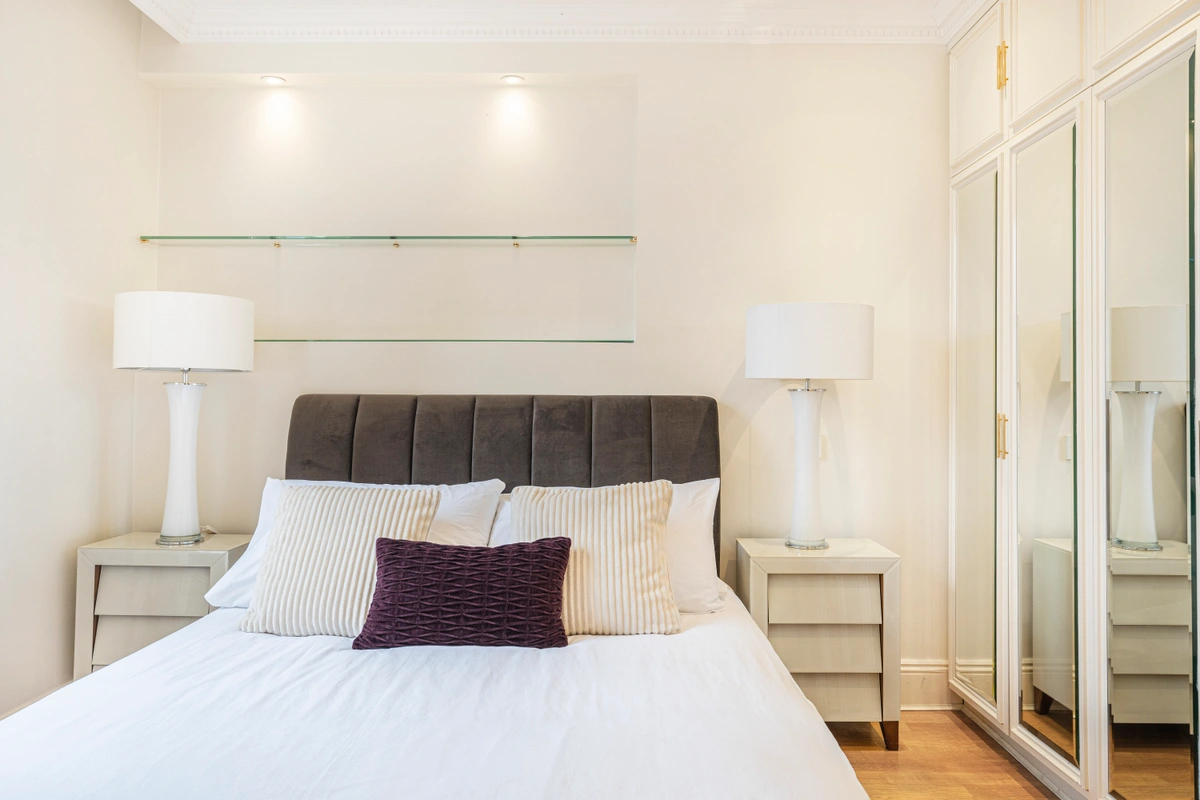 Comfortable guest bedroom with modern accents and clean lines