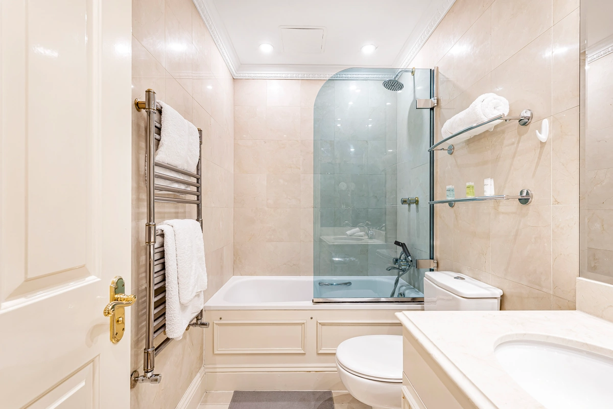 Luxurious bathroom with sleek fixtures and contemporary styling