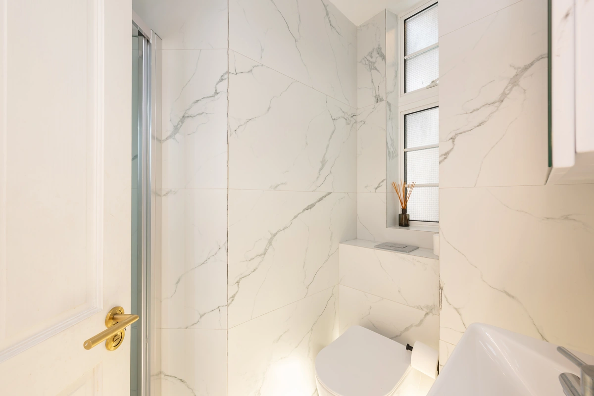 Elegant bathroom with contemporary fittings and soft lighting