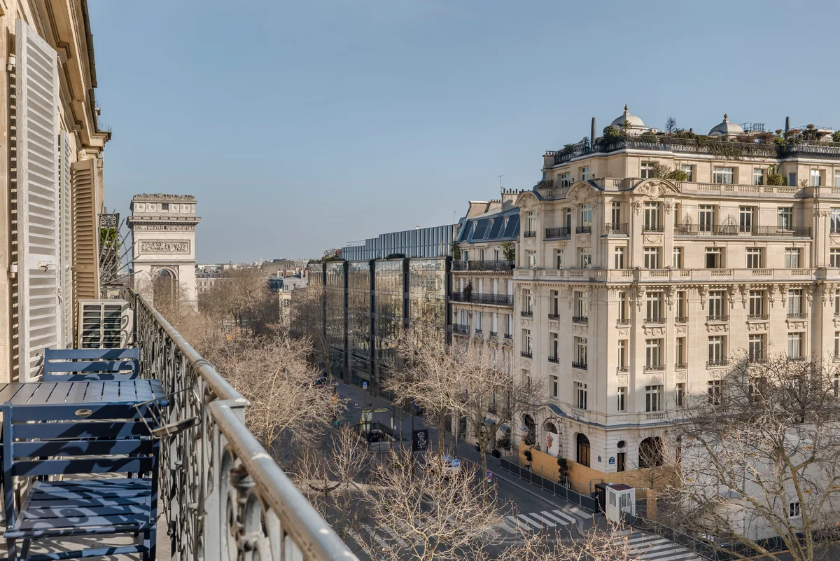 Second angle of the breathtaking balcony view at Casa Cribs with sweeping views of Paris.