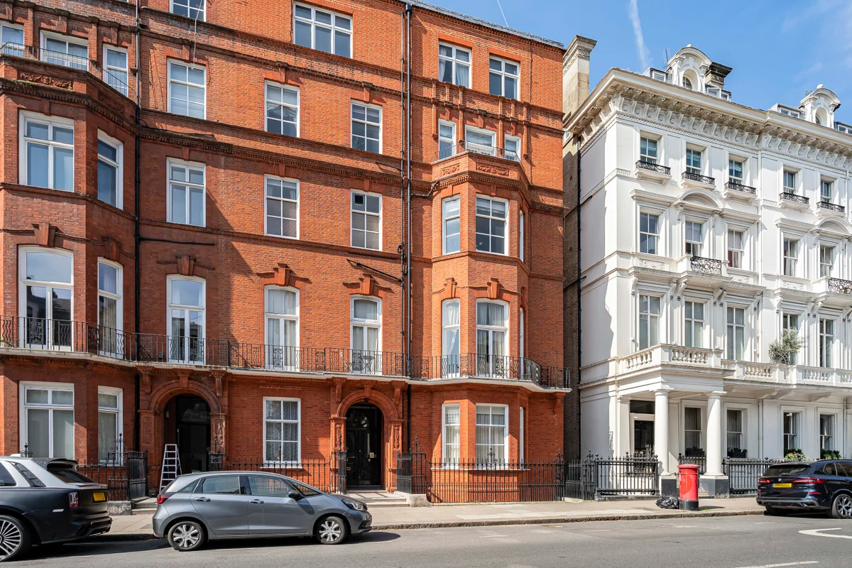 	Elegant exterior of Casa Cribs residence at 17 Palace Gate in South Kensington.