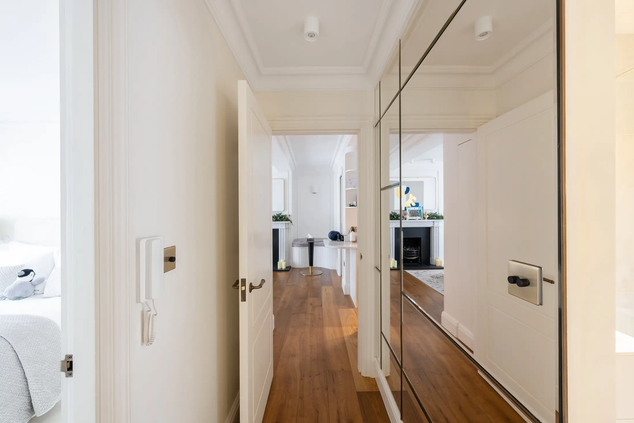 Bright hallway at Casa Cribs with sleek finishes and modern elegance.