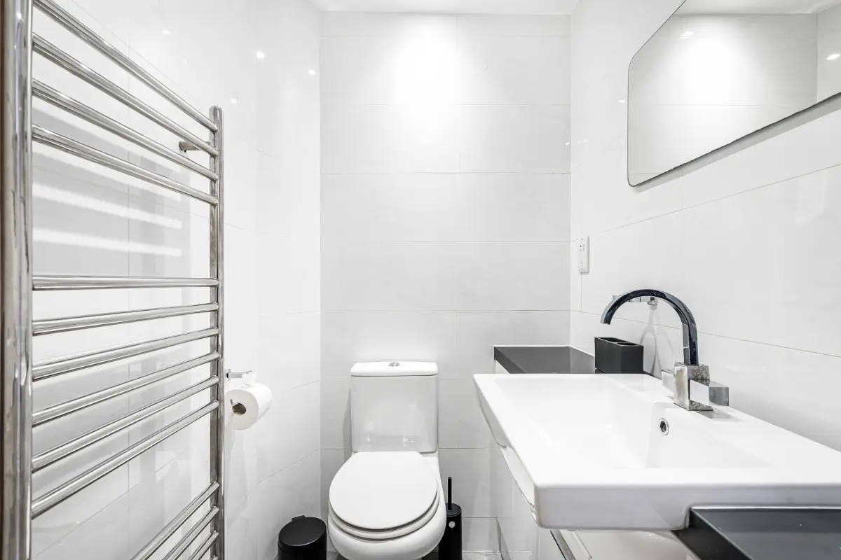 Additional view of the refined marble bathroom at Casa Cribs designed for relaxation.