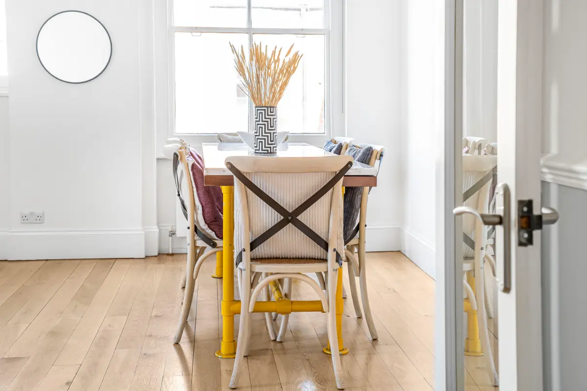Decorative marble dining table at Casa Cribs, perfect for shared meals.