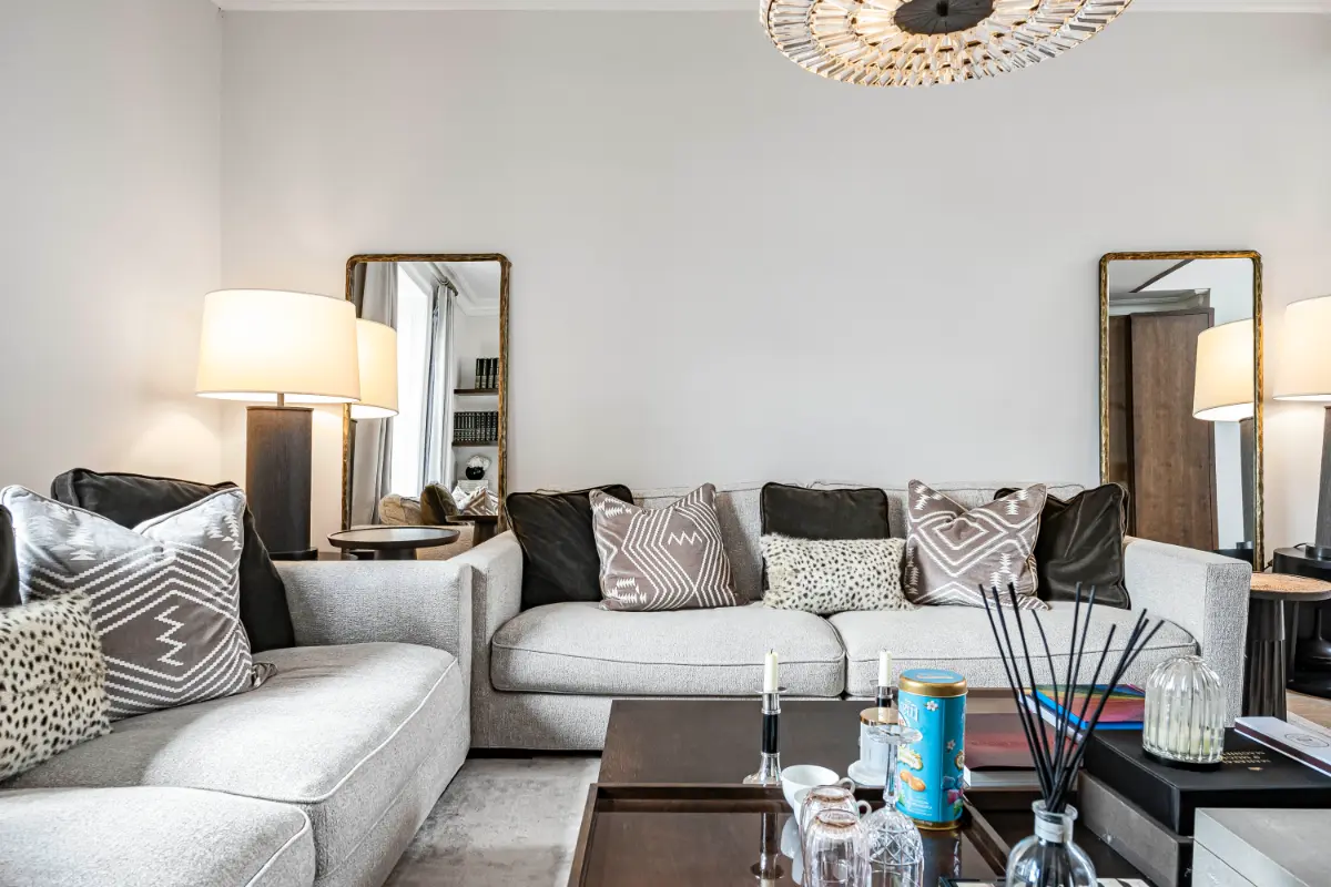 Plush sofa in the living room at Casa Cribs for ultimate relaxation.