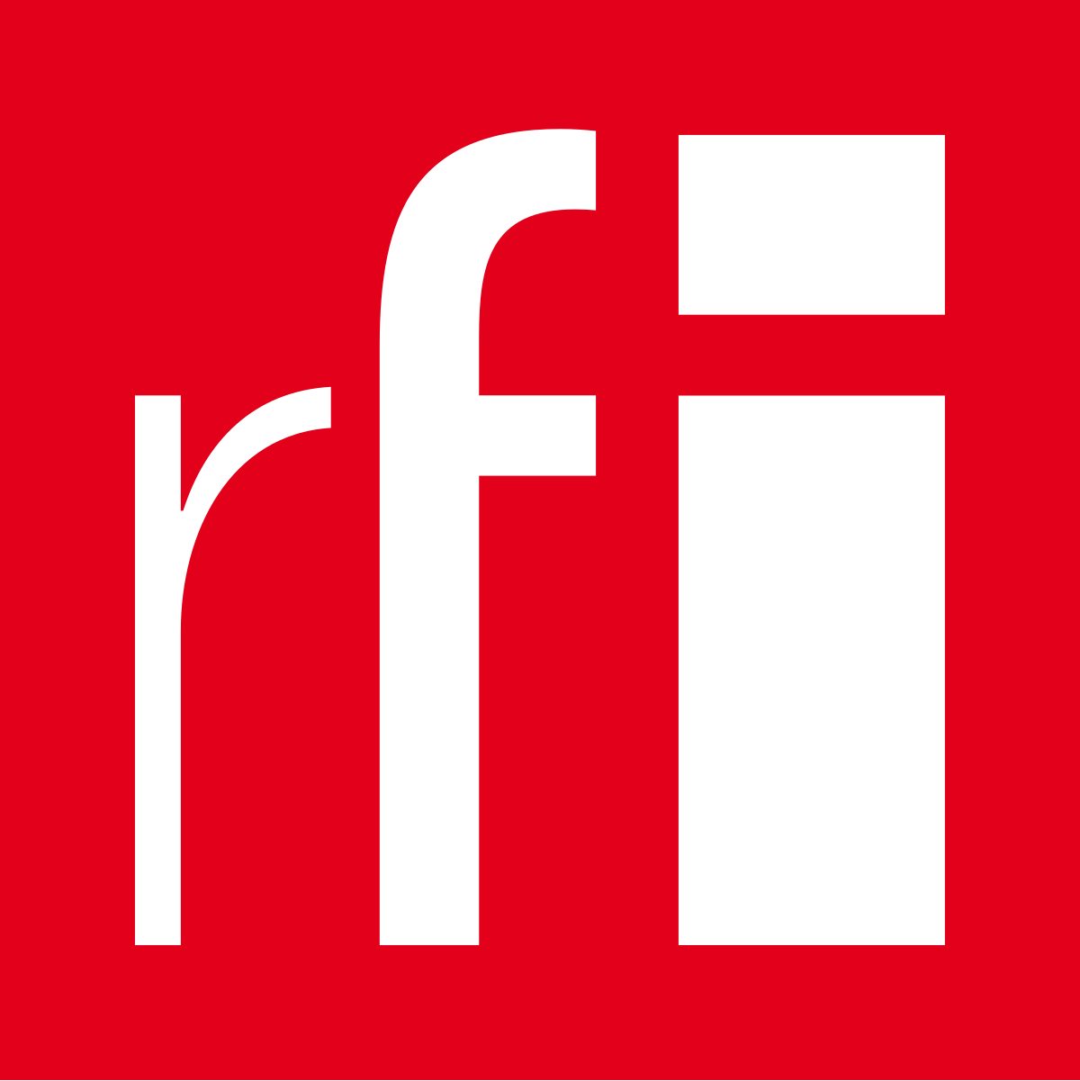 Radio France Internationale logo with the letters RFI in white on a red background