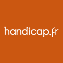 logo handicap.fr blanc sur un fond orange