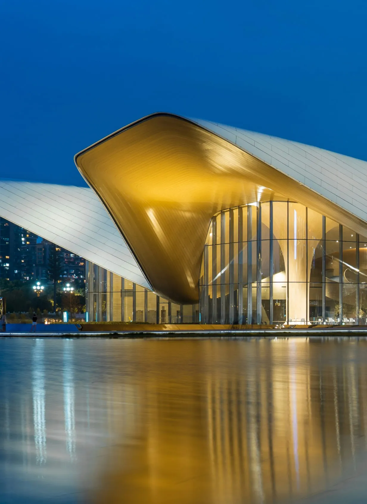 A building that is next to a body of water.