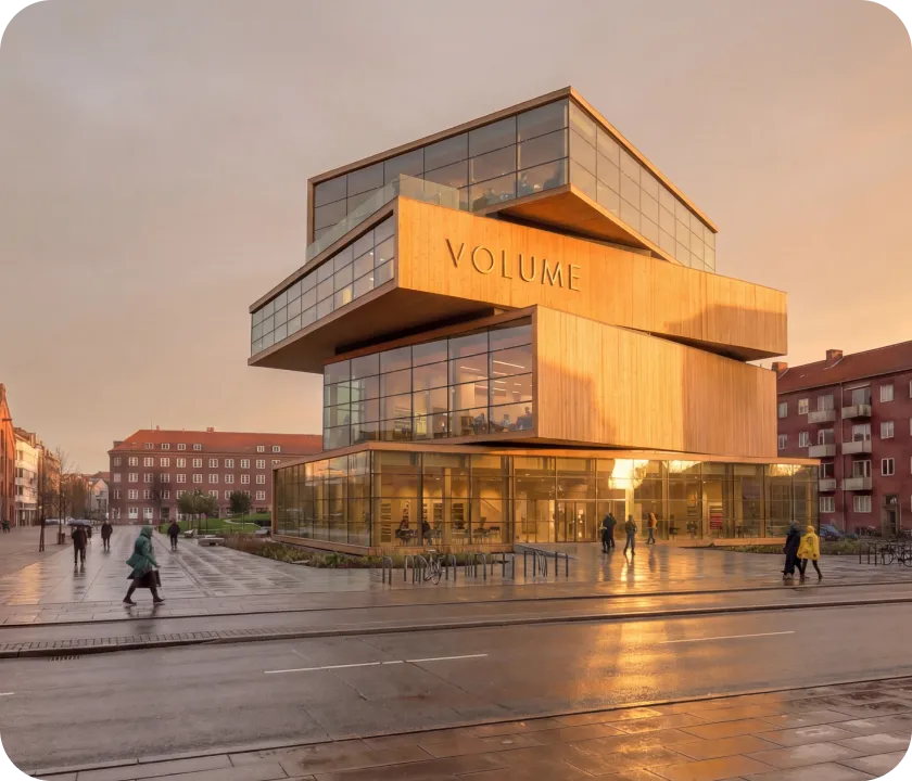 A large building with a lot of people walking around it.