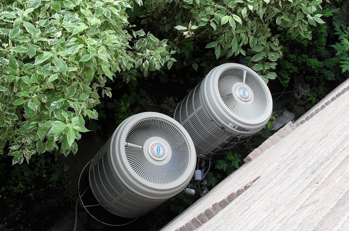 An air-source heat pump: electric heat, three to four times as efficient as burning gas