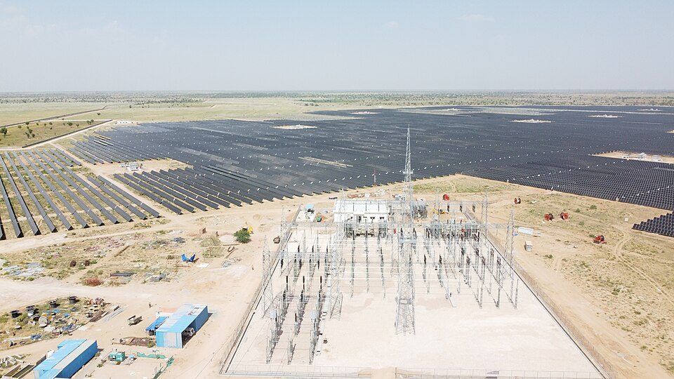 Utility-scale solar in India, where non-fossil sources now make up half of installed capacity