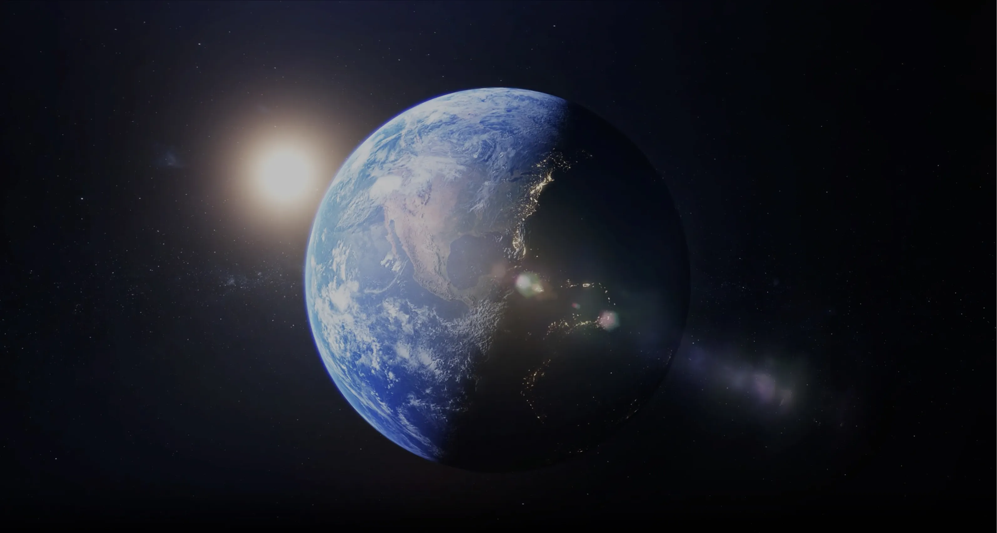 Earth in space with a solar flare