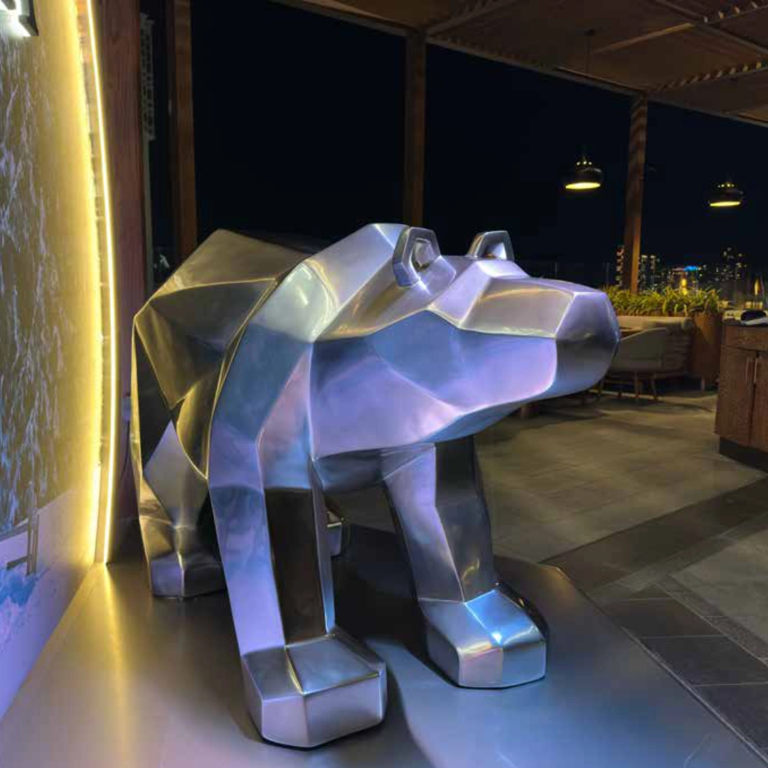 Metallic finish bear sculpture created by 3Distica, Dubai