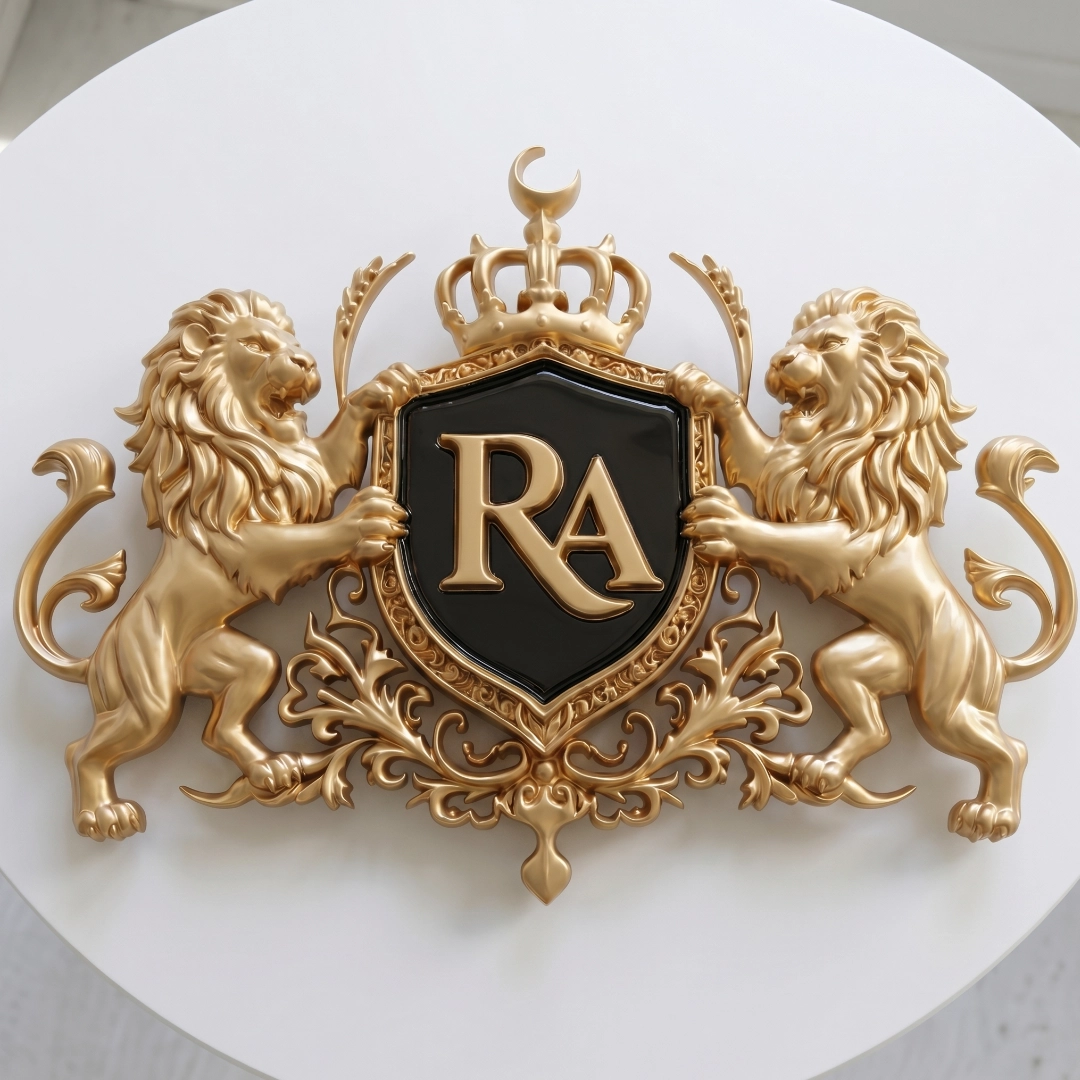 Ornate award with sculpted lions, shield and crown detail
