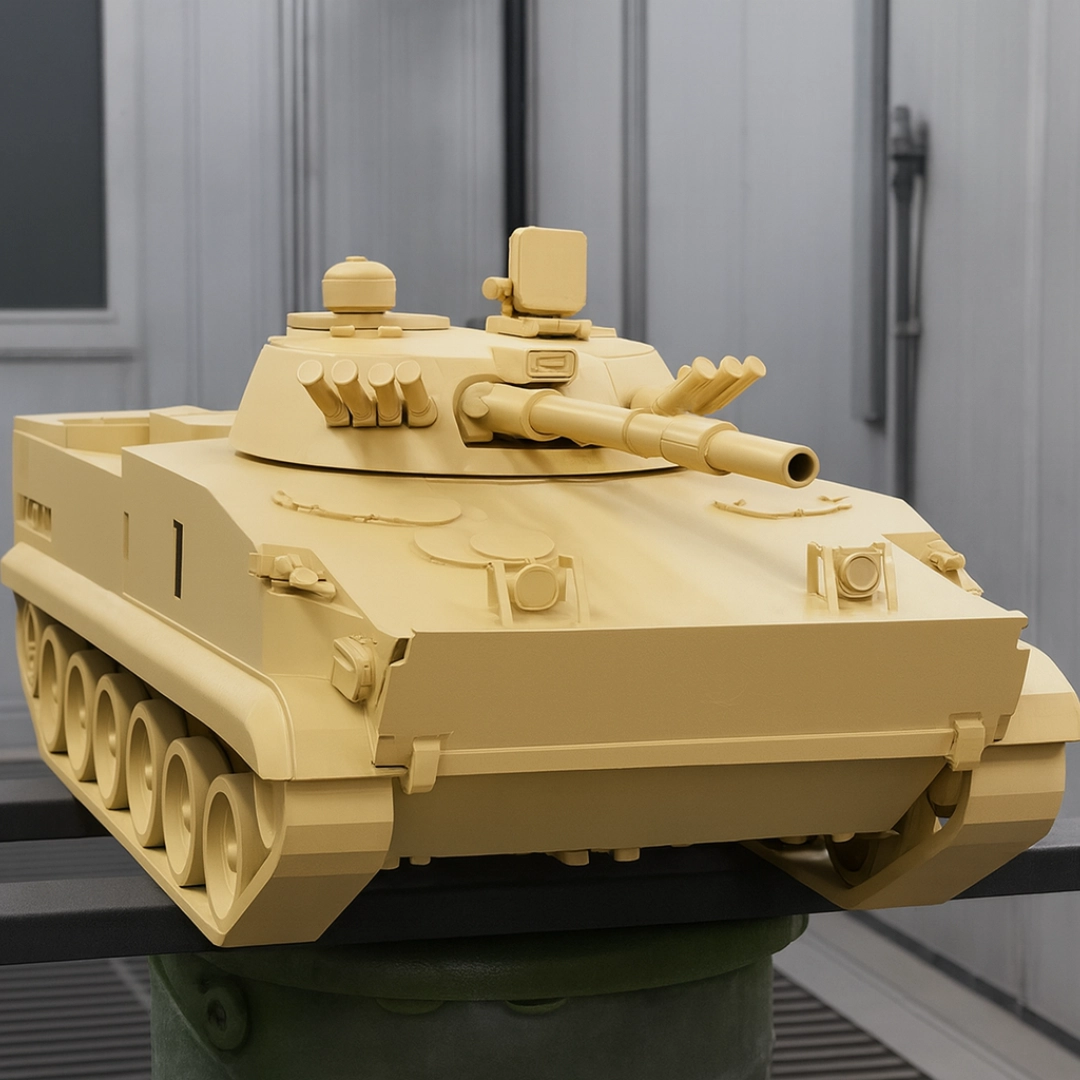 Close view of a detailed military scale model