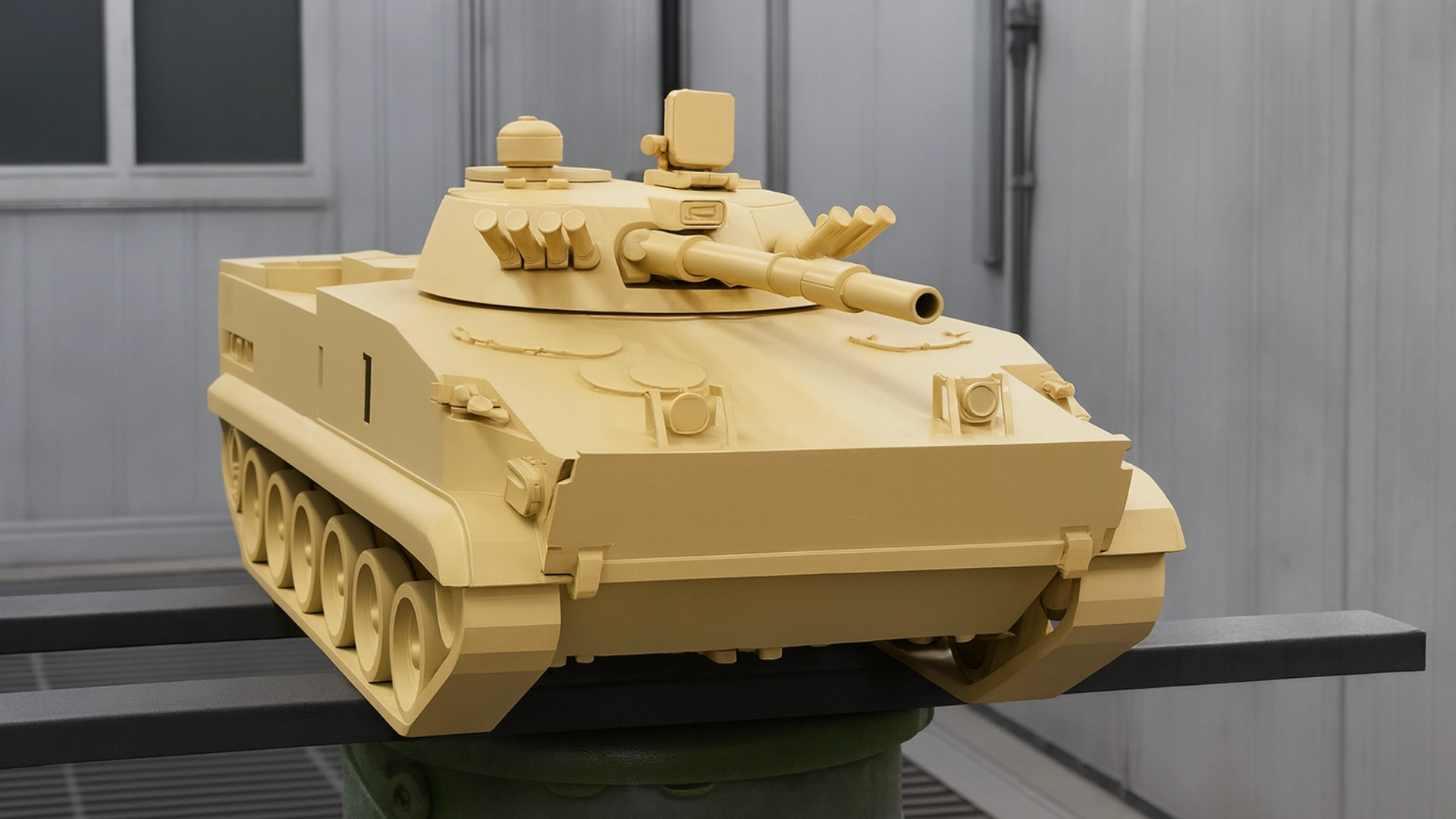 Large scale replica of a historic tracked vehicle.