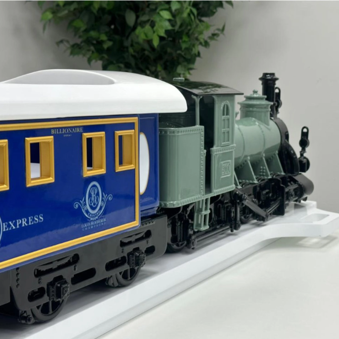Detail of a vintage locomotive scale replica.