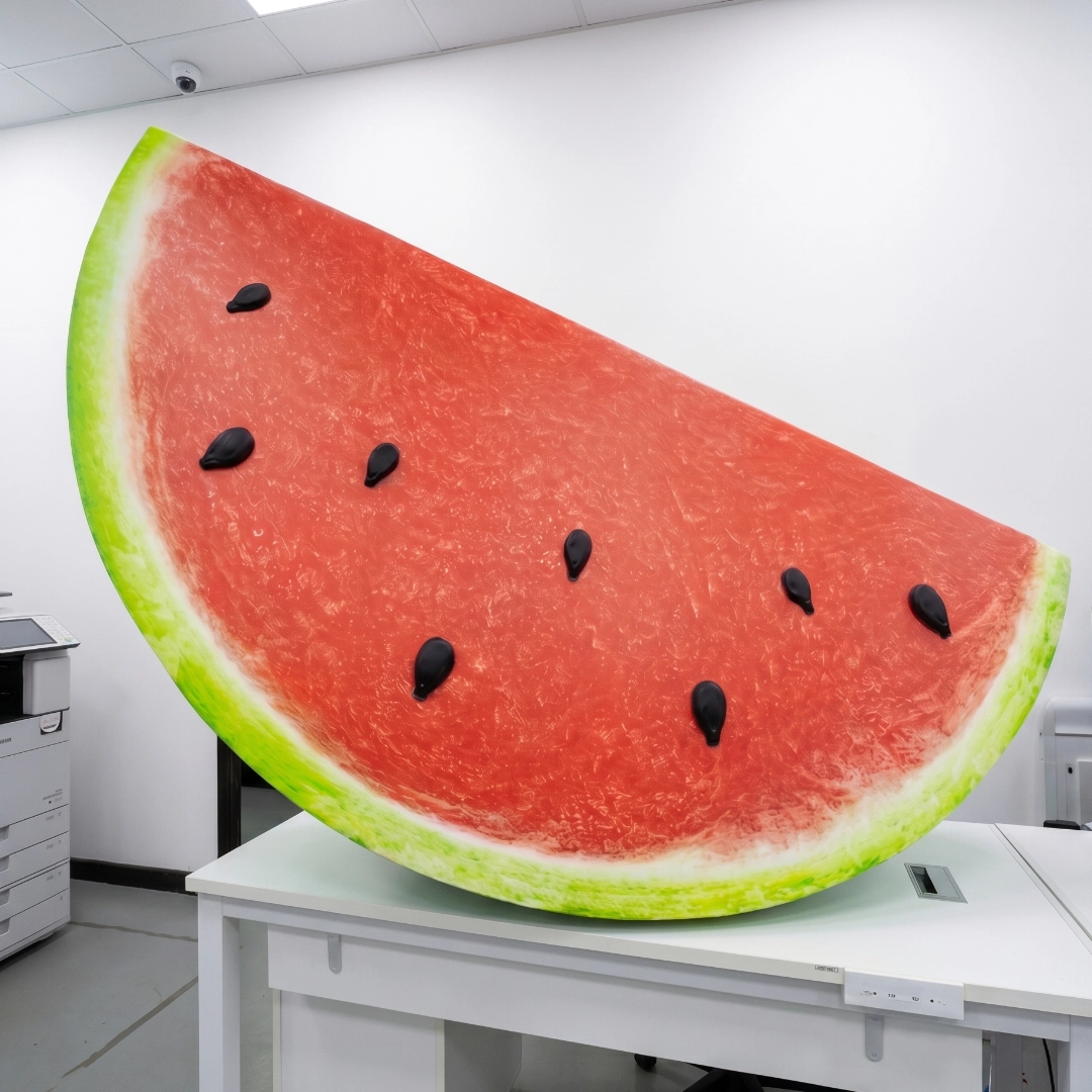 Close view of a giant fruit slice display prop