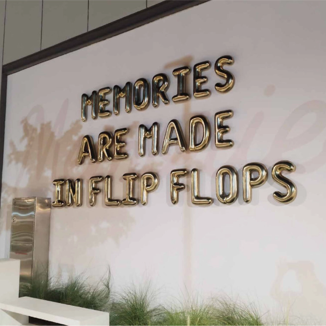 Detail of dimensional wall lettering.