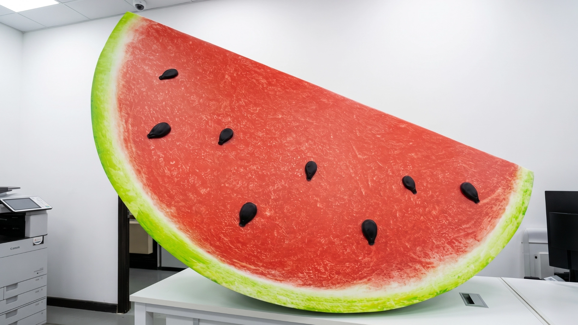 Oversized carved watermelon display prop.
