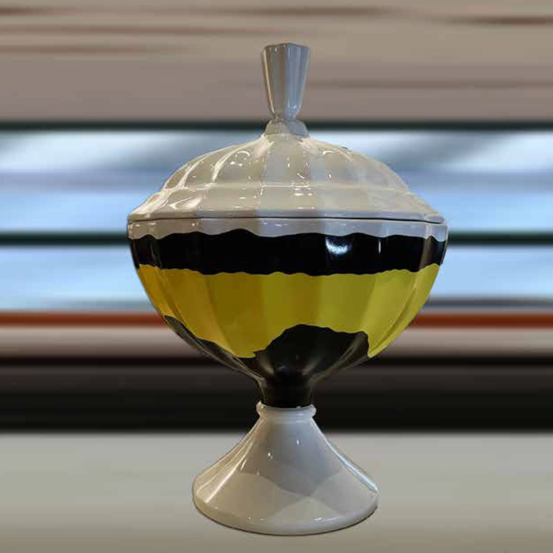 Detail of a striped oversized container prop