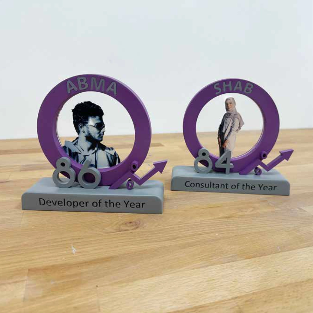 Open ring awards with printed centre inserts on bases