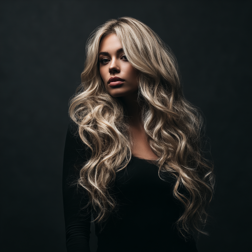 Model with blonde hair posing