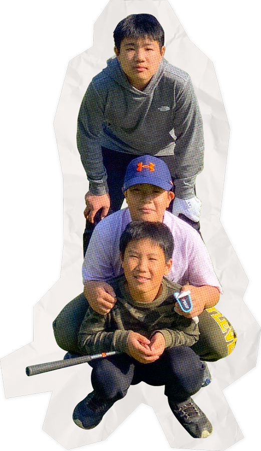 Collage cut-out of 3 students squatting 