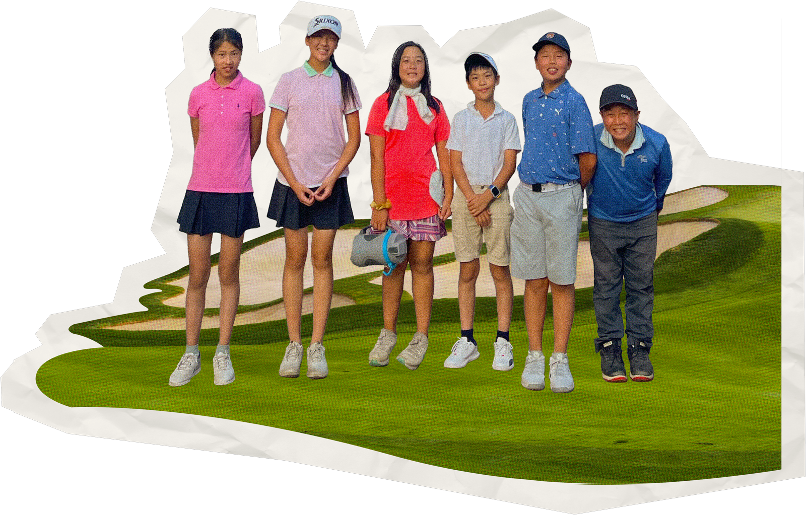 Collage of students smiling on a golf course