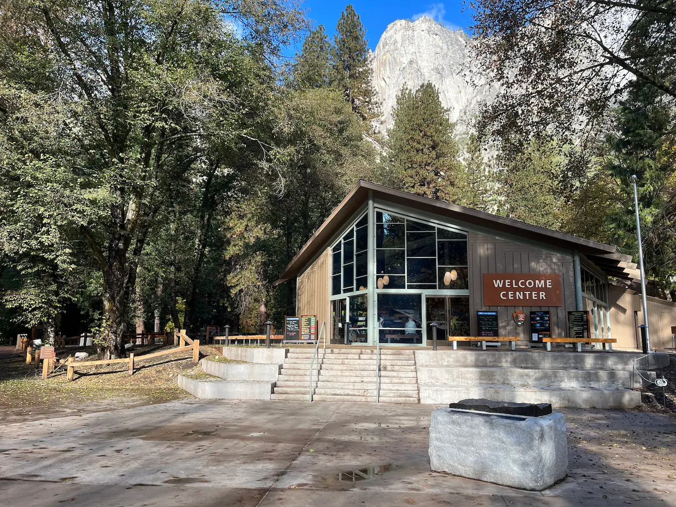 Yosemite Visitors Center architectural photography showing sustainable visitor facilities integrated with natural Yosemite landscape