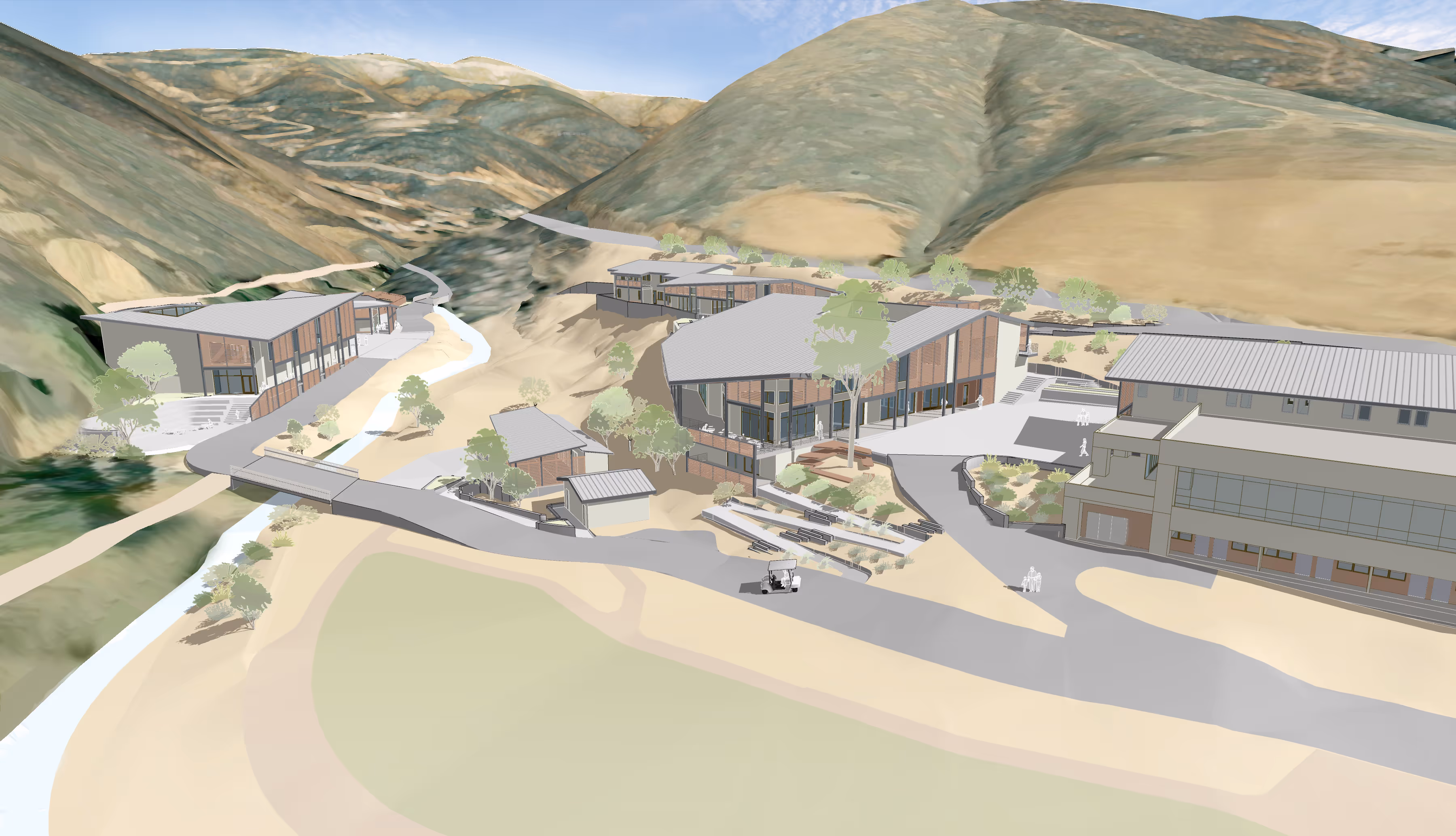 Wilshire Boulevard Temple lower camp perspective showing architectural design for Jewish youth programs and community educational activities