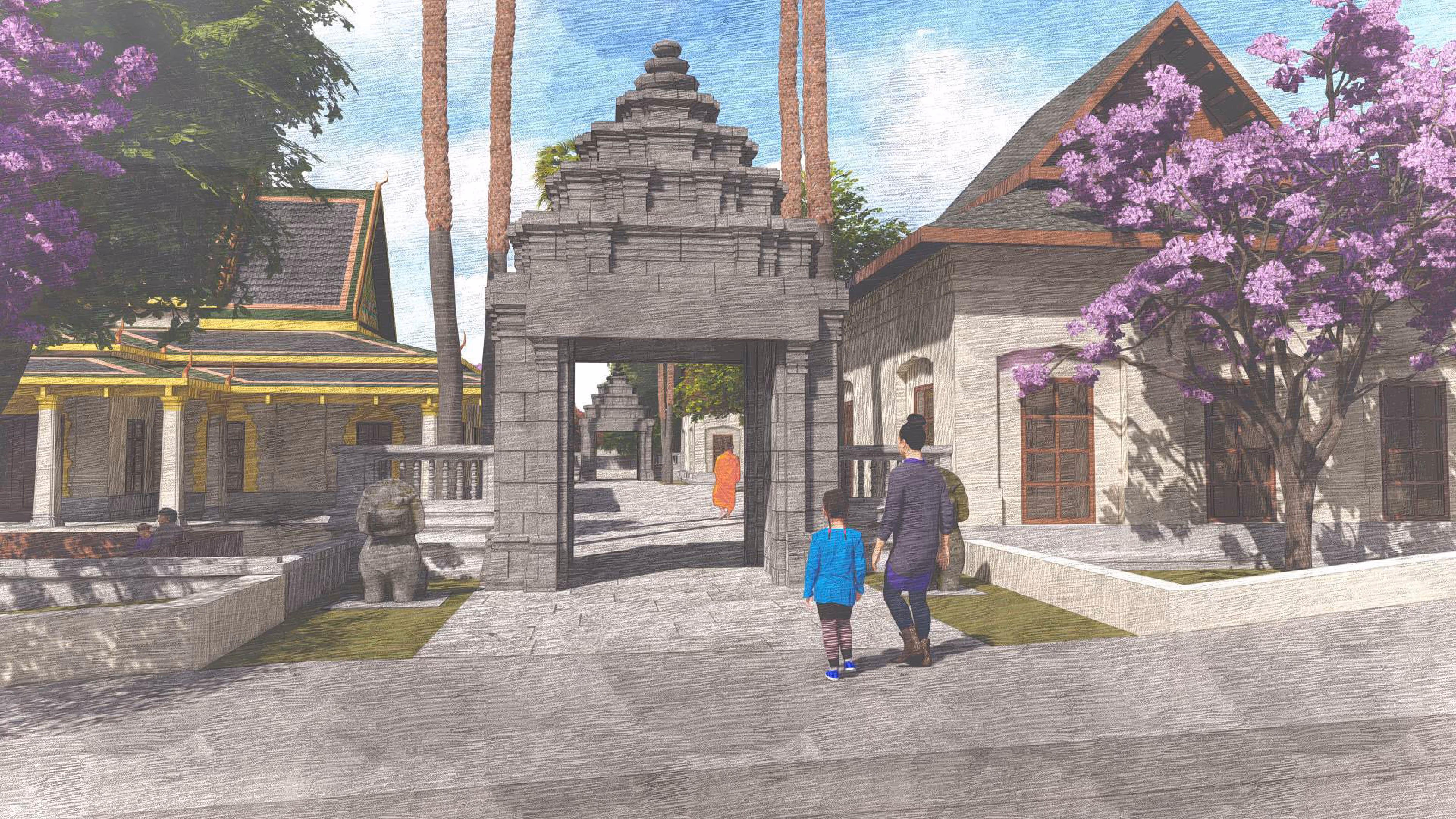 Wat Kampuchea Krom Buddhist Temple architectural design showing respectful integration of sacred Buddhist traditions with contemporary building practices